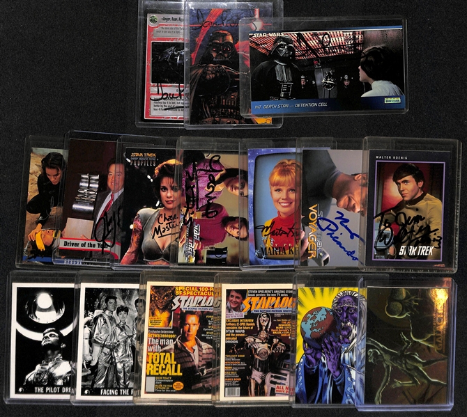 Lot of (16) Hand Signed Autograph Cards inc. (3) David Prowes (The Original Darth Vader), Walter Koening, + (JSA Auction Letter)